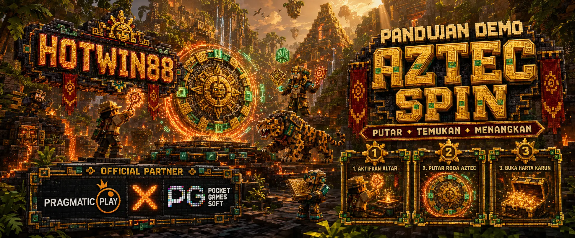 Banner demo Aztec Spin bertema Minecraft