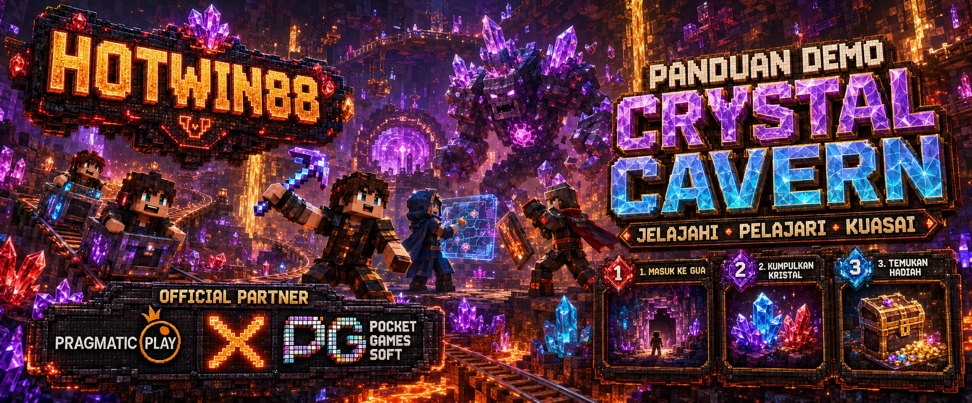 Banner demo Crystal Cavern bertema Minecraft